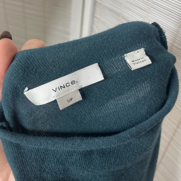 Vince Funnel Neck Teal Sweater Size S Thin Knit Cotton Blend - Picture 6 of 8